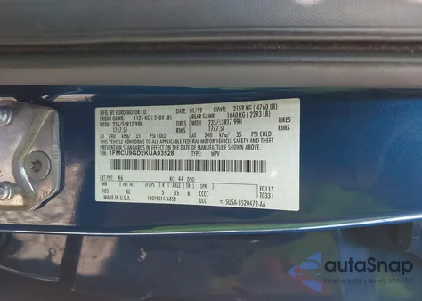 2019 Ford Escape Se from USA, damaged, VIN 1FMCU9GD2KUA93528